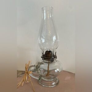Vintage Clear Glass Chamber Oil Lamp with Finger Loop